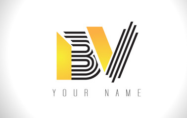 BV Black Lines Letter Logo. Creative Line Letters Vector Template.