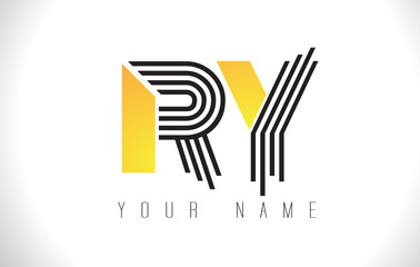 RY Black Lines Letter Logo. Creative Line Letters Vector Template.