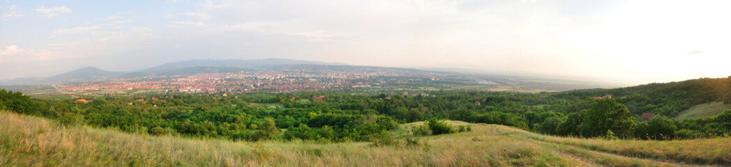 Fototapeta na wymiar Panorama of city in the evening. Panoramic view city of Nis, Serbia