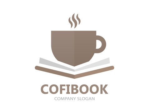 Unique book and a cup of coffee logo combination design template