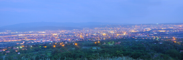 Panorama of city in the evening. Panoramic view city of Nis, Serbia