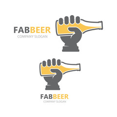  hand with beer bottle logo design template.