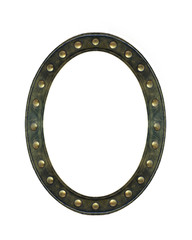 Antique Art Dark Gold Vintage Round or Oval Frame with Buttons Around The Frame Isolated on White Background used as Interior or Template to mock up Photo or input Text with Clipping Path