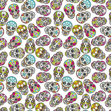 Colorful mexican sugar skull seamless pattern, vector illustration