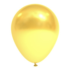 Golden balloon isolated over white background with reflection . 3D rendering.