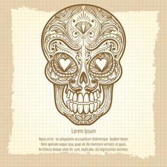 Mexican decorative skull on vintage background, vector illustration