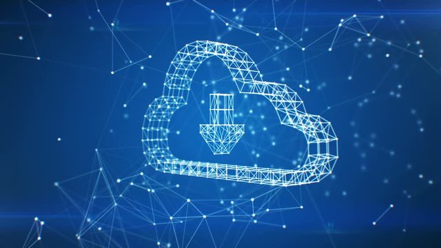 Cloud Data Icon Appearing in Network Cloud from Lines and Dots. Symbol Forming from Particles. Looped 3d Animation. Loop from 100 to 500 frames. Business and Technology Concept. 4k UHD 3840x2160.