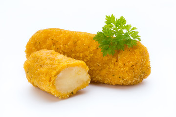 Fish fingers on the white background.