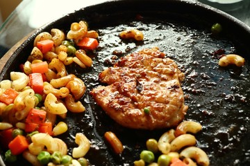 Steak pork with macaroni