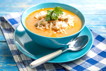 Tomato soup with rice.