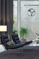Living room, interior design 3D Rendering