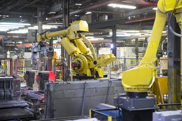 Robotic Production Line In Engine Manufacturing Factory