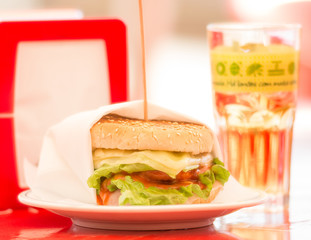 Hamburger with Guarana, Outdoor Lunch, Ready to Eat.