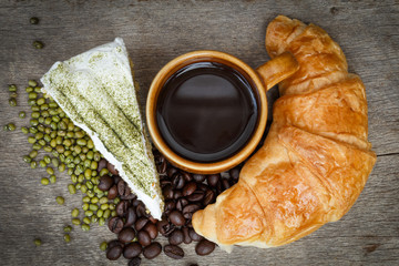 Green tea cake and coffee