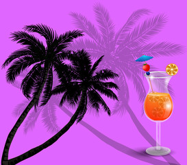 Summer background with palm trees and juice