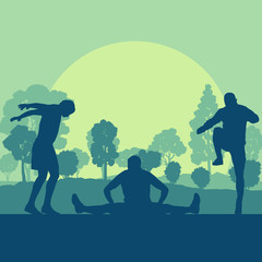Warm up exercise man in park vector background landscape