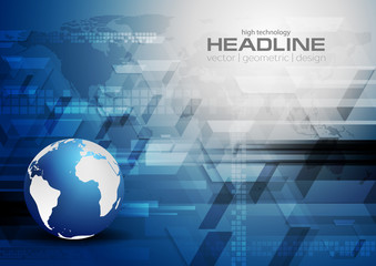 Blue tech abstract background with globe