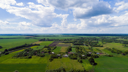 Fototapeta na wymiar Village and field of central Russia from above