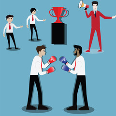 Business success concept,Two businessmen having a fight with boxing gloves - Vector
