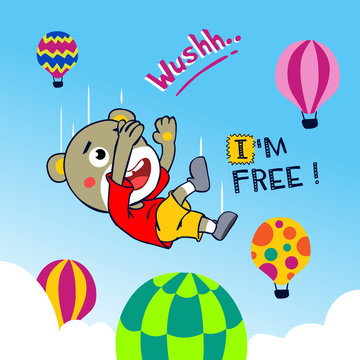 free fall between the air ballons. vector cartoon illustration