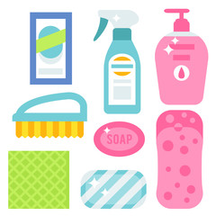 Cleanser bottle chemical housework product care wash equipment cleaning liquid flat vector illustration.