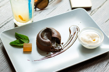 Chocolate fondant on plate