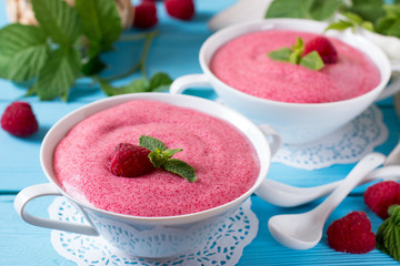 Berry mousse in a white bowl