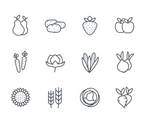 Naklejka premium Harvest, farm icons set, linear style