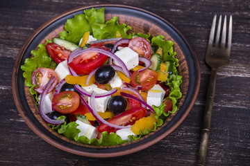 Fresh vegetable greek salad on the table