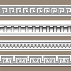 A set of classical architectural elements, cornice girdles. Seamless pattern. Vector illustration.