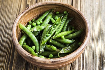 Indian dish of fried young green peas in summer