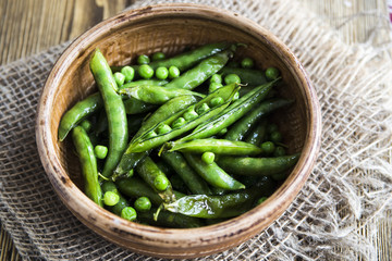 Indian dish of fried young green peas in summer
