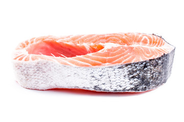 salmon steak on white background.  Sea food. Healthy eating.