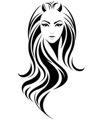 women longt hair style icon, logo women on white background