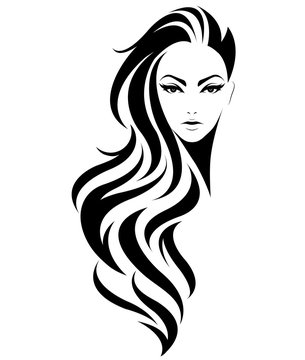 women longt hair style icon, logo women on white background