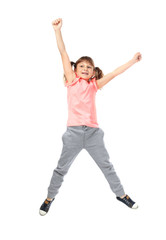Cute jumping girl on white background