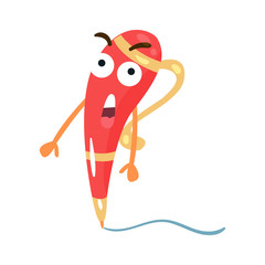 Cute red surprised cartoon humanized pen character vector Illustration