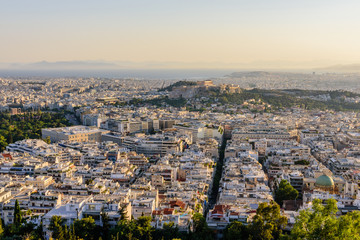 Obraz premium Aerial view of Athens from Lycabettus hill in the soft evening light, Athens, Greece