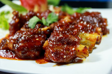 T-bone pork with red wine sauce, thailand fusion food