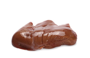 Raw goat liver isolated on white background