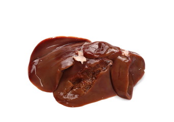 Raw goat liver isolated on white background