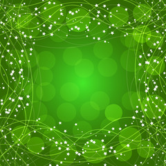 Green background with border, lines and stars. Illustration.