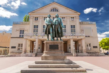 Printed kitchen splashbacks Historic monument Deutsches Nationaltheater mit Goethe und Schiller in Weimar, Thüringen