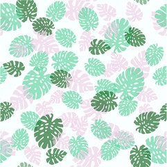 Seamless decorative pattern. Green palm leaves. Tropical monstera leaves illustration.