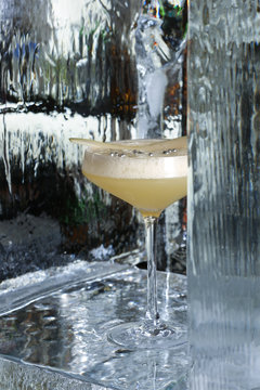 Sicilian sour on the glass stand. Close up