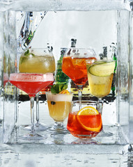 Cocktails in the cube. Close up