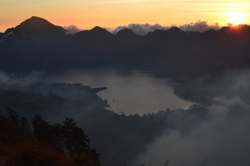 Sunset on the Rinjani with clouds