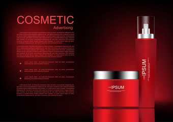 Red serum and anti-aging cream on dark background