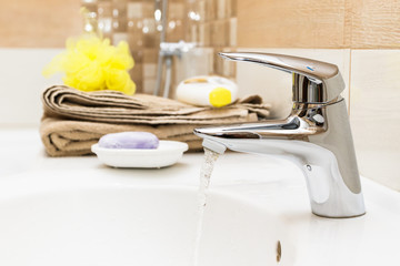 Tap water flows