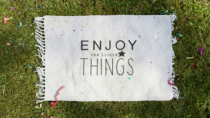 White fabric with statement